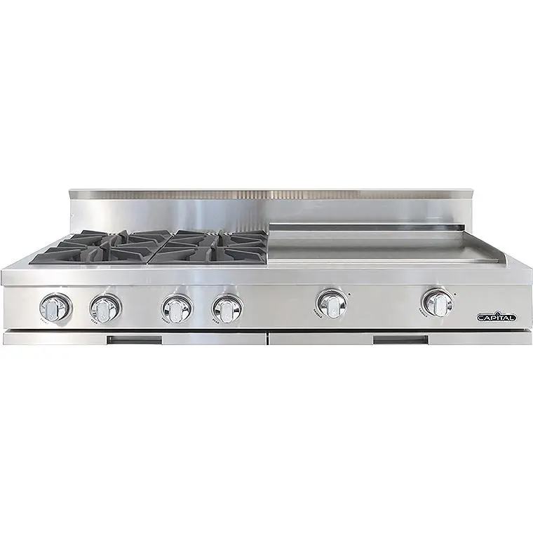 Capital 48-Inch Professional Gas Rangetop – 4 Burners + Griddle (Stainless Steel) 1