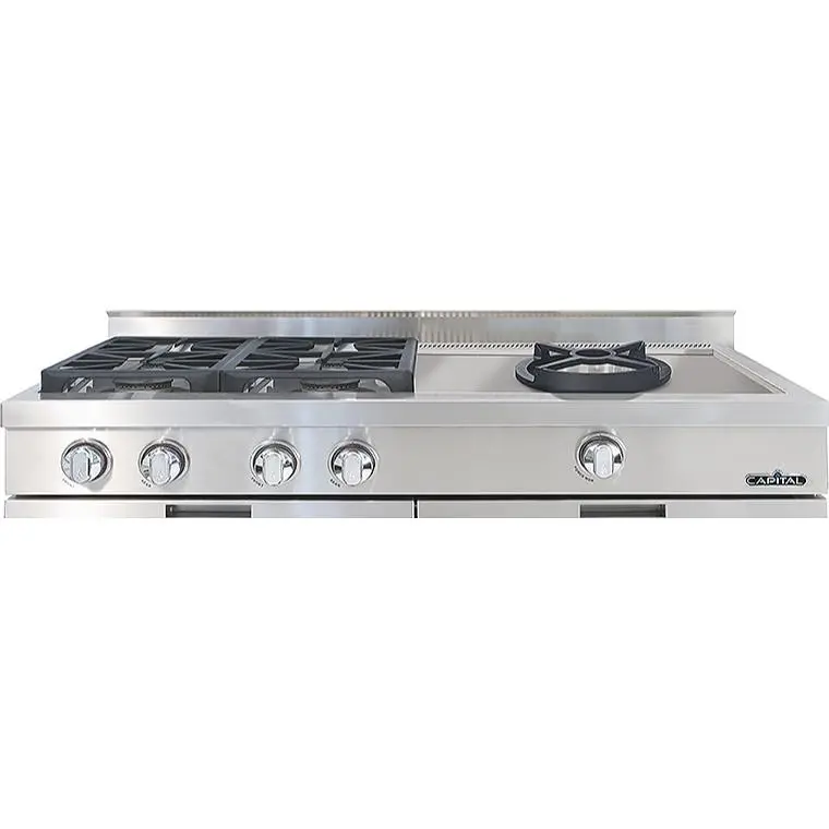 Capital 48-Inch Restaurant-Grade Gas Rangetop – 4 Burners + Open Wok Burner (Black) 1