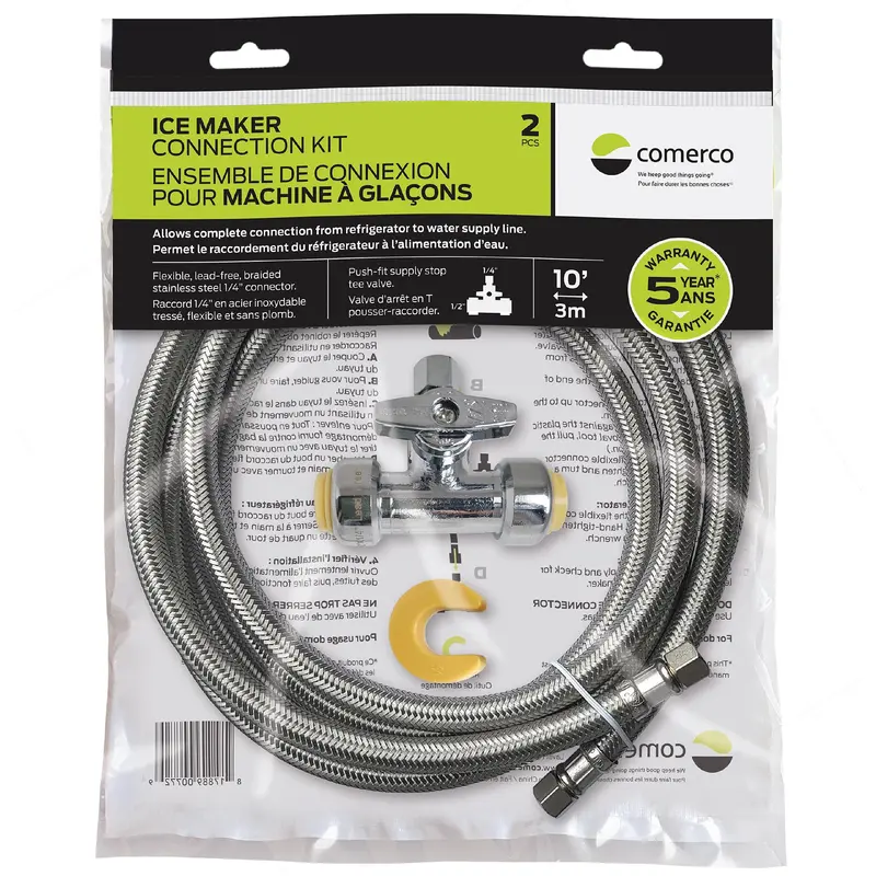 Comerco 10-Foot Ice Maker Connection Kit – Braided Stainless Steel, Nsf Certified 1
