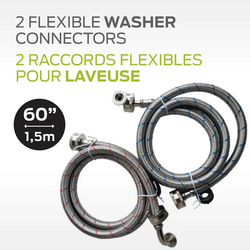 Comerco 2-Pack Flexible 60" (1.5 M) Washer Supply Hoses (3299.10601) 1