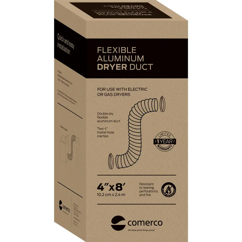 Comerco Flexible Aluminum Dryer Vent Duct – 4" X 8' (10.2 Cm X 2.4 M), Heavy-Duty (3299.10501) 1