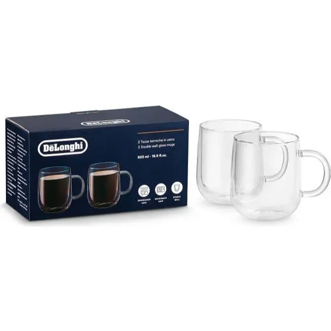 De'Longhi Double-Wall Insulated Glass Mugs – 500 Ml, 2-Piece Set (Dlsc327) 1