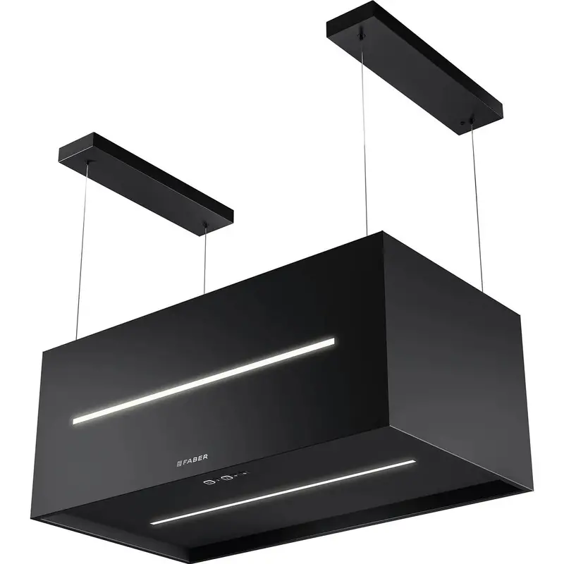 Faber Graziosa Island Range Hood – 31-Inch Black Glass Design 1