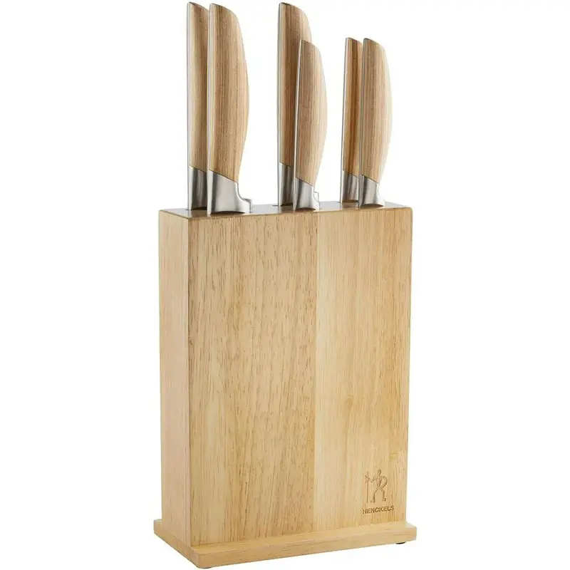 Henckels Pakka Wood 7-Piece Knife Block Set – Natural Wood Base, Full-Tang Knives (Model 1034084) 1