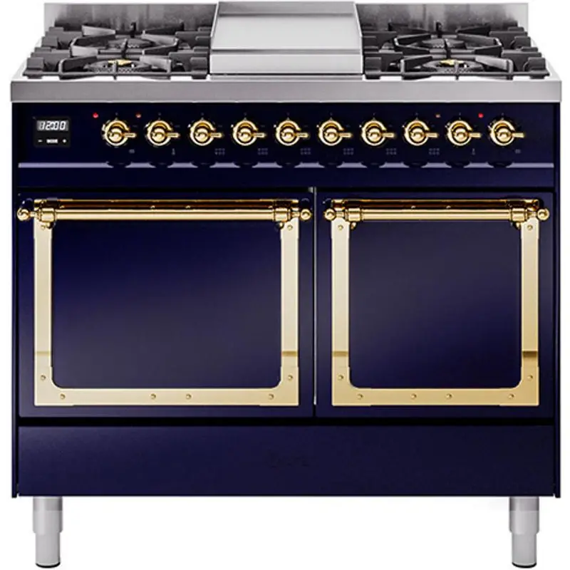Ilve 40" Dual Fuel Range – Freestanding, 6-Burner Cooktop, Griddle, Solid-Panel Oven Doors (Und40Fqnmpmbglp) 1