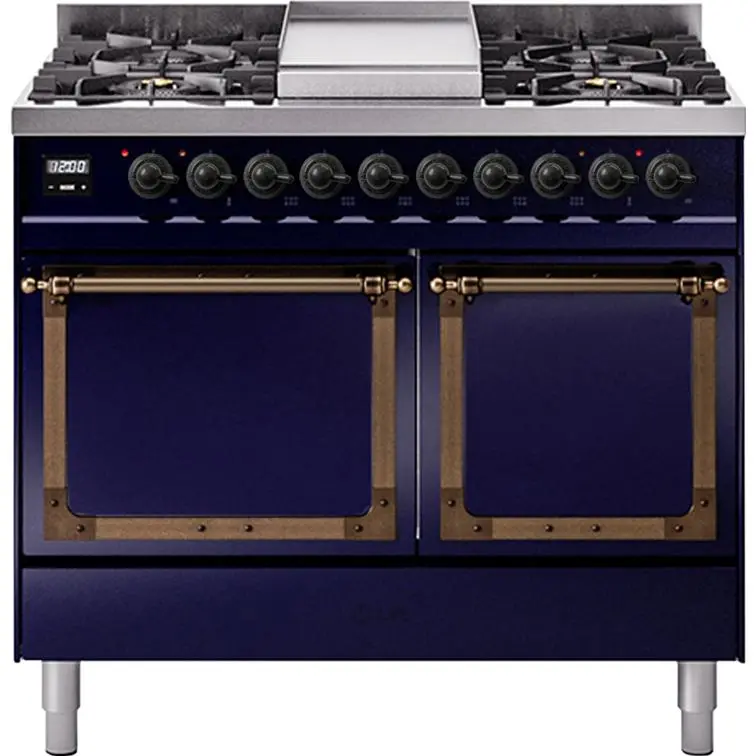 Ilve 40" Dual Fuel Range – Freestanding, 6 Burners, Griddle, Matte Black Solid Doors (Und40Fqnmpmbblp) 1