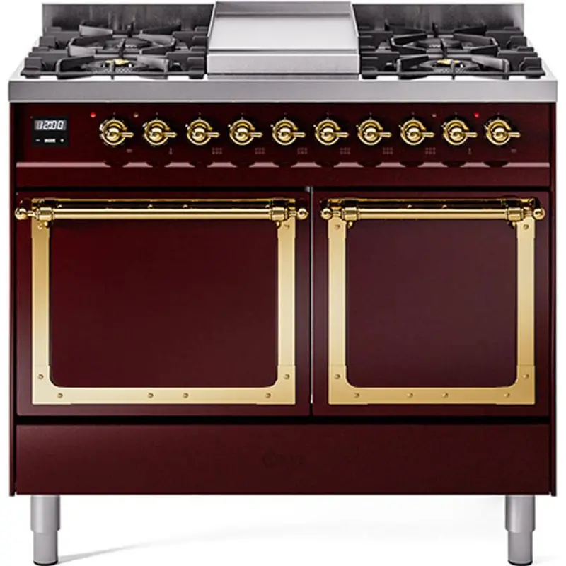 Ilve 40" Dual Fuel Range – Freestanding, 6 Burners, Griddle, Textured Solid Doors (Und40Fqnmpbuglp) 1