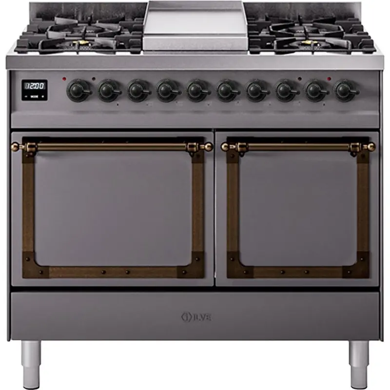 Ilve 40" Freestanding Dual Fuel Oven Range – 6 Burners, Griddle, Full-Width Solid Doors (Und40Fqnmpmgb) 1