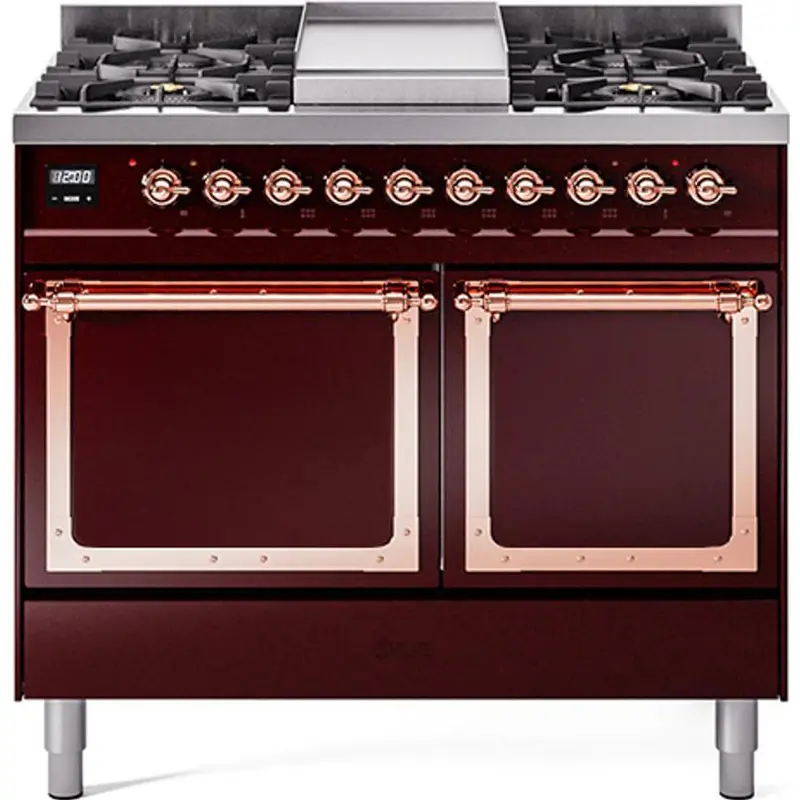 Ilve 40" Freestanding Dual Fuel Range – 6 Burners, Griddle, Contemporary Solid Door Design (Und40Fqnmpbup) 1