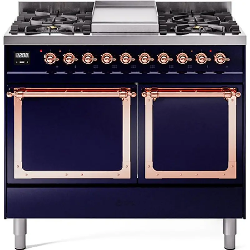 Ilve 40" Freestanding Dual Fuel Range – Six Burners, Built-In Griddle, Solid-Door Design (Und40Fqnmpmbp) 1