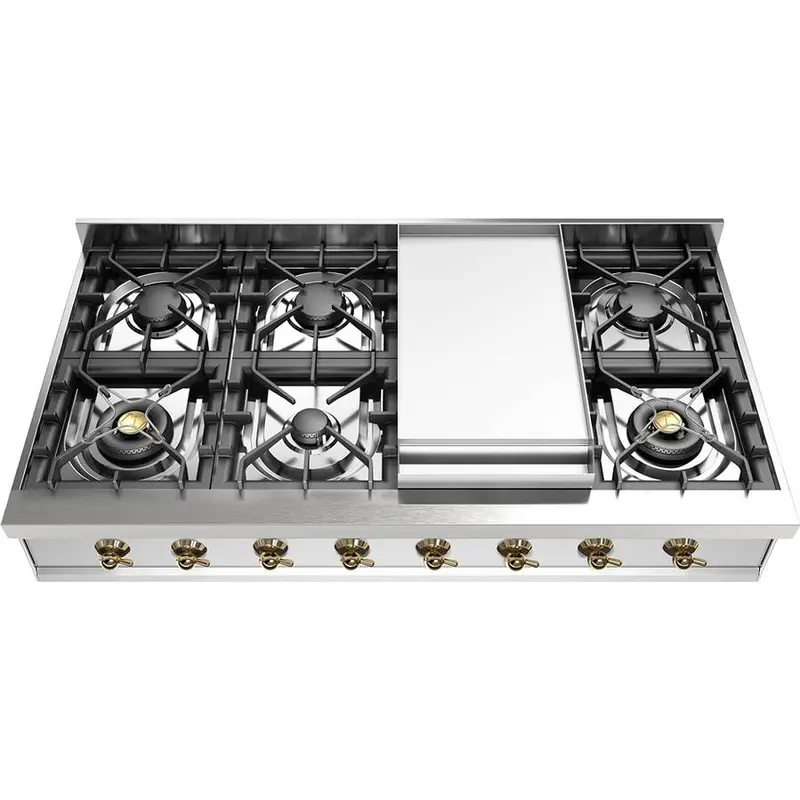 Ilve Uhcp48Fnssg 48-Inch Built-In Gas Rangetop — Flared Stainless Design, 6 Burners + Griddle Surface 1