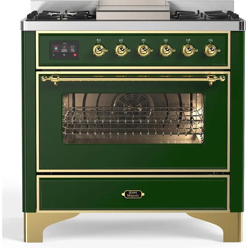 Ilve Um36Fnr3Egglp – 36" Freestanding Dual-Fuel Range With 6 Burners, Griddle, And Glass Touch Controls 1