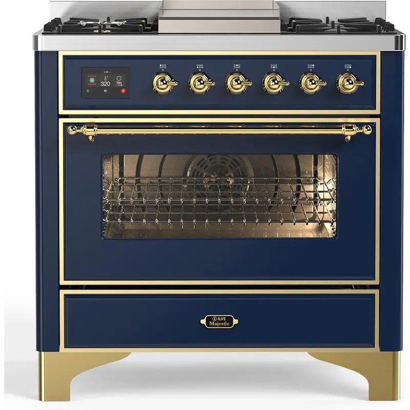Ilve Um36Fnr3Mbglp 36-Inch Dual-Fuel Freestanding Range – 6 Burners + Griddle (Black Gloss) 1