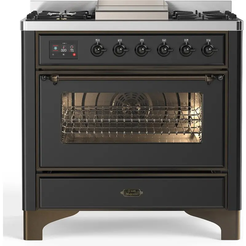Ilve Um36Fnr3Mgblp 36-Inch Dual-Fuel Freestanding Range – 6 Burners + Griddle (Black) 1