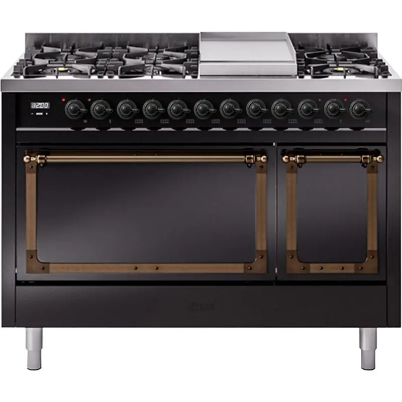Ilve Un48Fqnmpbkb 48-Inch Freestanding Dual Fuel Range Featuring Griddle & Solid Door 1