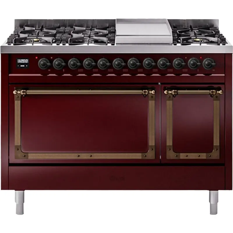 Ilve Un48Fqnmpbublp 48" Freestanding Dual Fuel Range With Griddle & Balanced Solid Door 1