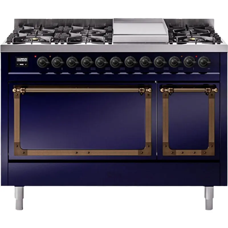 Ilve Un48Fqnmpmbblp 48" Freestanding Dual Fuel Range With Griddle & Heavy-Duty Solid Door 1