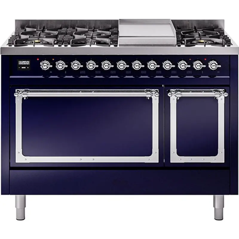 Ilve Un48Fqnmpmbclp 48" Freestanding Dual Fuel Range With Griddle & Fully Sealed Door 1