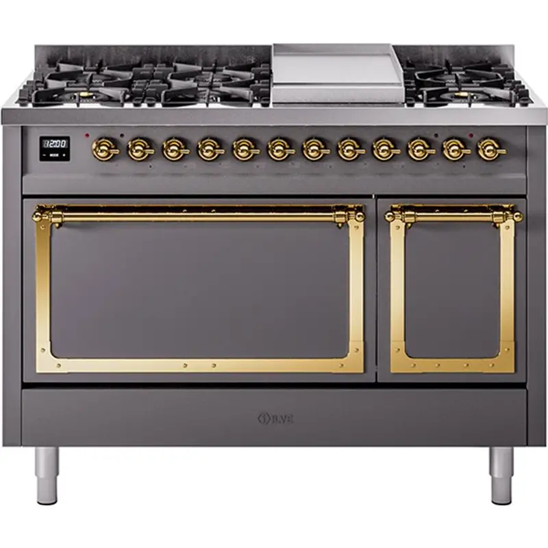 Ilve Un48Fqnmpmgglp 48" Dual Fuel Range – Freestanding, Griddle, Solid Door 1