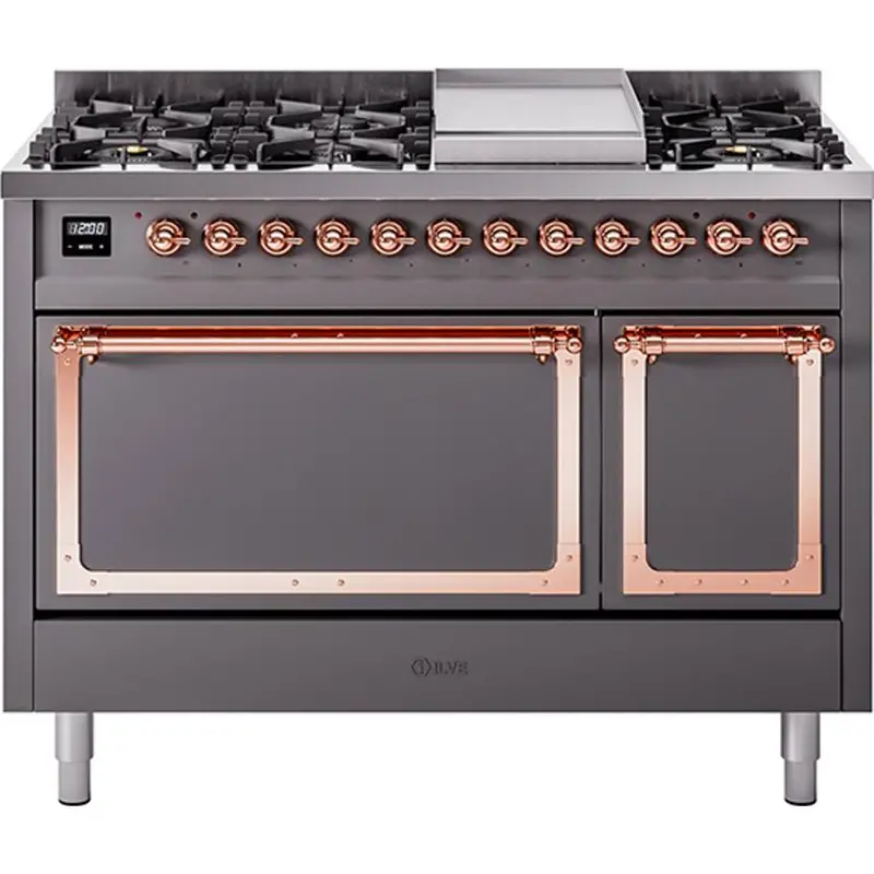 Ilve Un48Fqnmpmgplp 48" Dual Fuel Range – Freestanding, Griddle, Solid Door 1