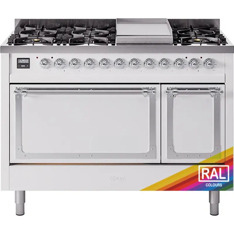 Ilve Un48Fqnmprac 48" Dual Fuel Range – Freestanding, Griddle, Solid Door 1