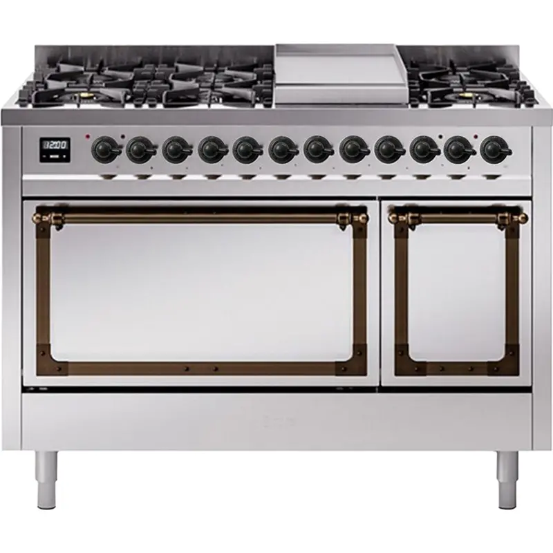 Ilve Un48Fqnmpssb 48" Dual Fuel Range – Freestanding, Griddle, Solid Door 1