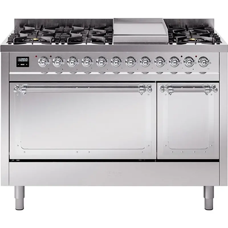 Ilve Un48Fqnmpssc 48" Dual Fuel Range – Freestanding, Griddle, Solid Door 1
