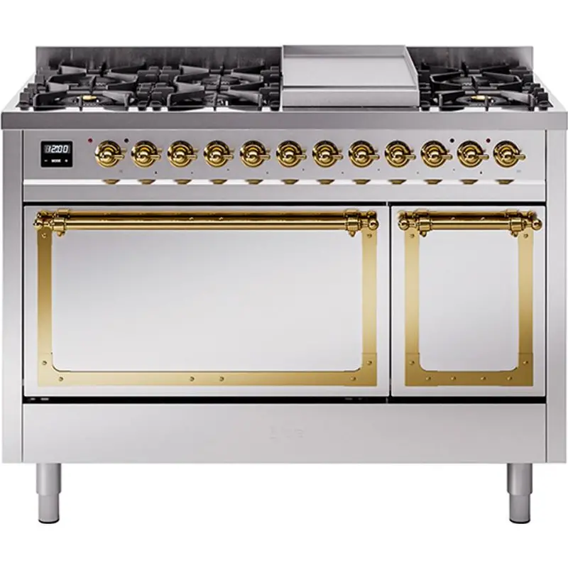 Ilve Un48Fqnmpssglp 48" Dual Fuel Range – Freestanding, Griddle, Solid Door 1