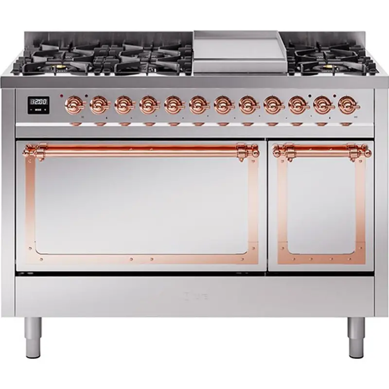 Ilve Un48Fqnmpssplp 48" Dual Fuel Range – Freestanding, Griddle, Solid Door 1