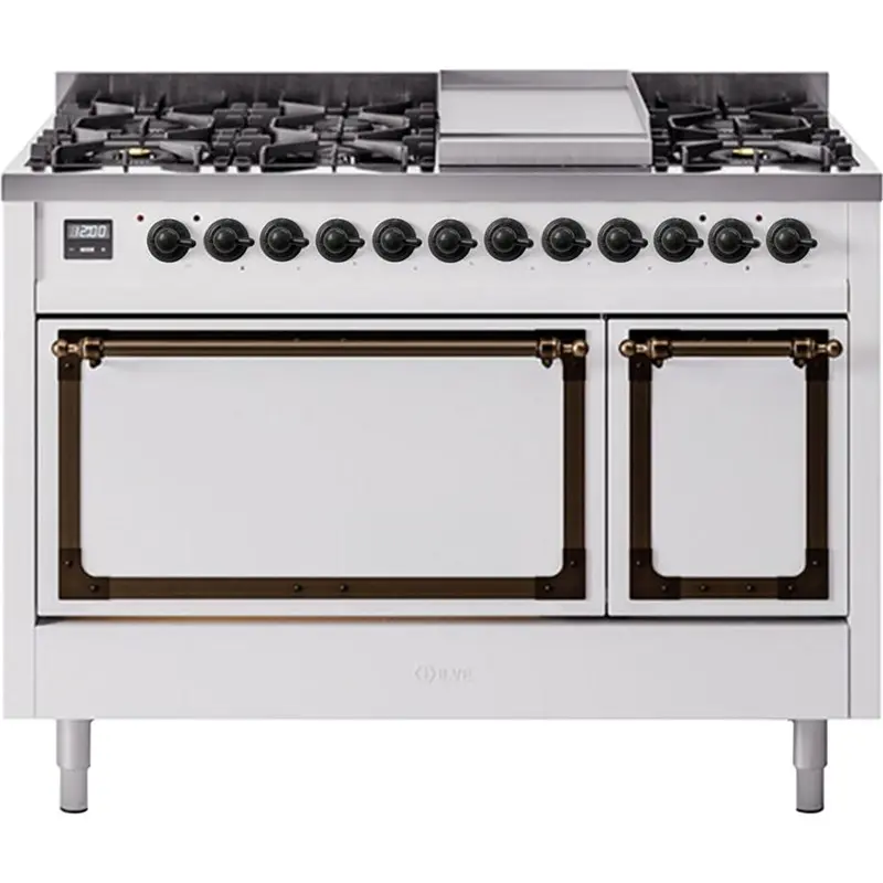 Ilve Un48Fqnmpwhblp 48" Dual Fuel Range – Freestanding, Griddle, Solid Door 1