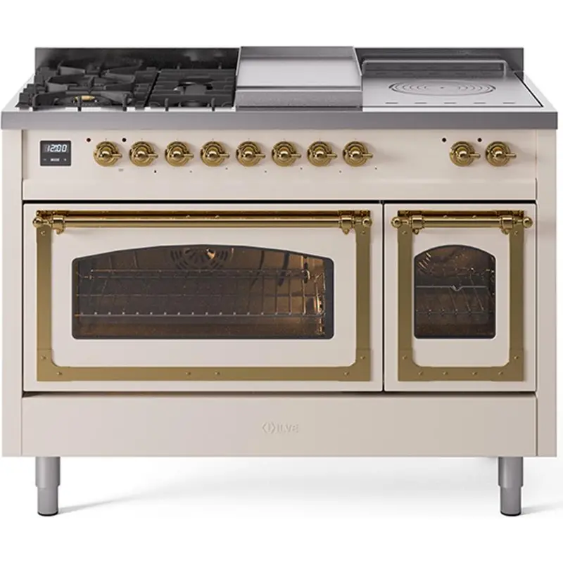 Ilve Un48Fsnmpawglp 48" Freestanding Dual Fuel Range – Griddle, French Top, Lp Gas Ready 1
