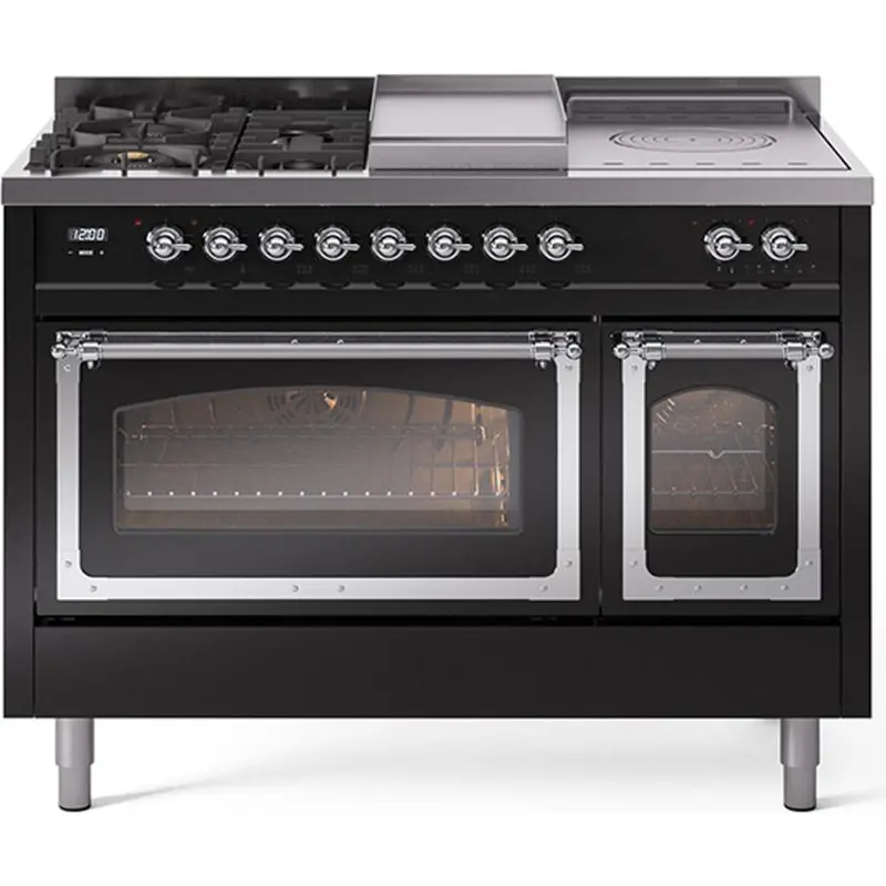 Ilve Un48Fsnmpbkc 48" Freestanding Dual Fuel Range Featuring Stainless Griddle & French Top 1