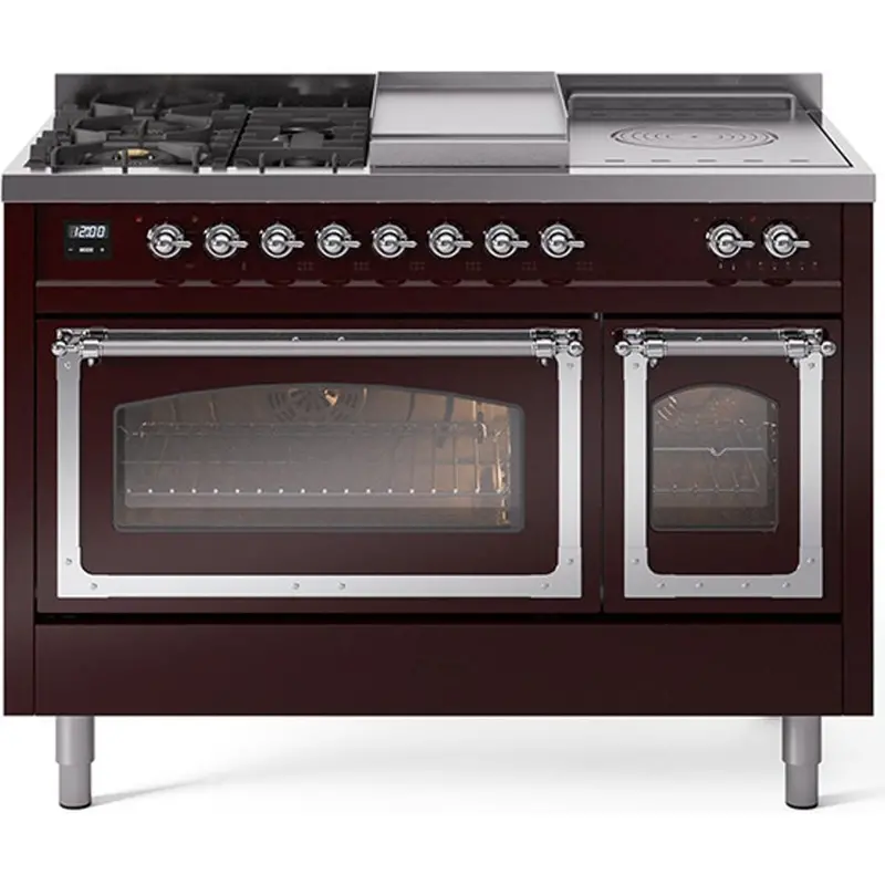 Ilve Un48Fsnmpbuclp 48" Freestanding Dual Fuel Range With Griddle, French Top & Lp Conversion 1