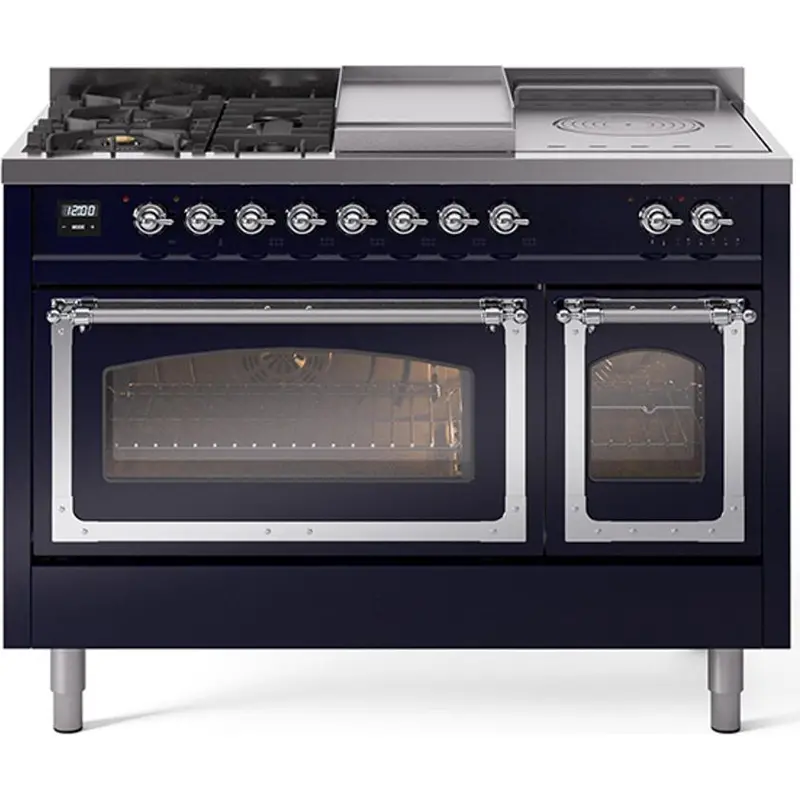 Ilve Un48Fsnmpmbc – 48" Freestanding Dual Fuel Range: Sleek Griddle And French Top Design 1