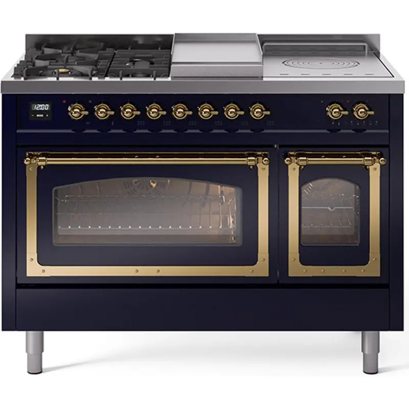Ilve Un48Fsnmpmbg – 48" Freestanding Dual Fuel Range: High-Performance Griddle & French Top Combo 1