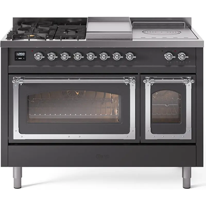 Ilve Un48Fsnmpmgclp – 48" Freestanding Dual Fuel Range: Griddle, French Top, And Custom Trim 1