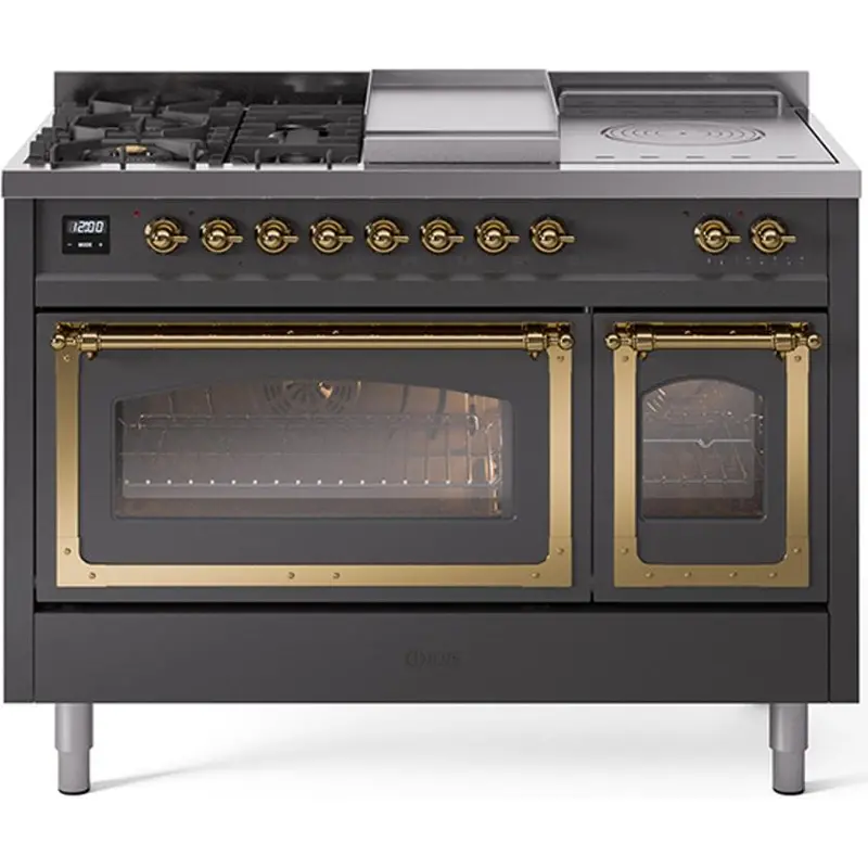 Ilve Un48Fsnmpmgglp – 48" Freestanding Dual Fuel Range Featuring Dual-Zone French Top & Griddle 1