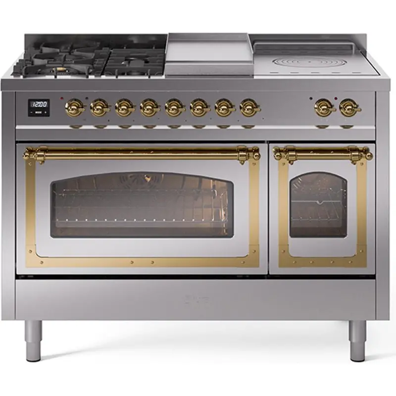 Ilve Un48Fsnmpssglp 48-Inch Freestanding Dual Fuel Range With Griddle, French Top & Glossy Stainless Finish 1