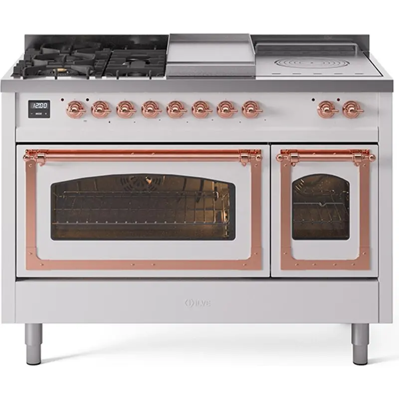 Ilve Un48Fsnmpwhp 48-Inch Freestanding Dual Fuel Range With Griddle & French Top (No Solid Doors) 1