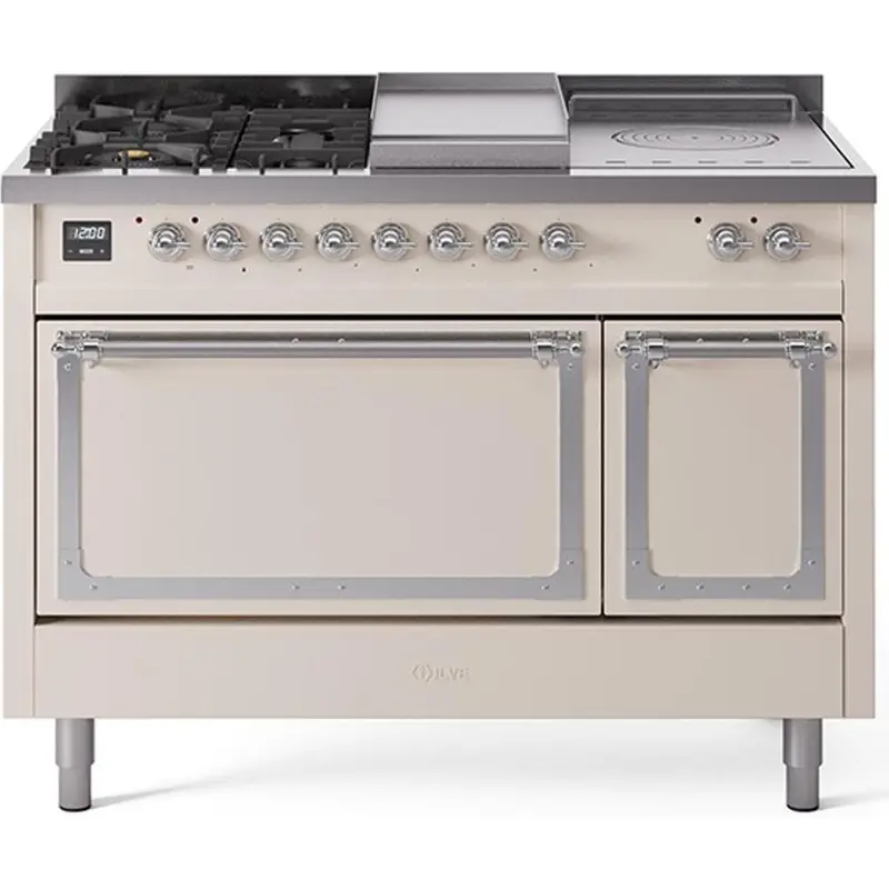 Ilve Un48Fsqnmpawc 48-Inch Freestanding Dual Fuel Range: Griddle, French Top & Solid Door Option 1