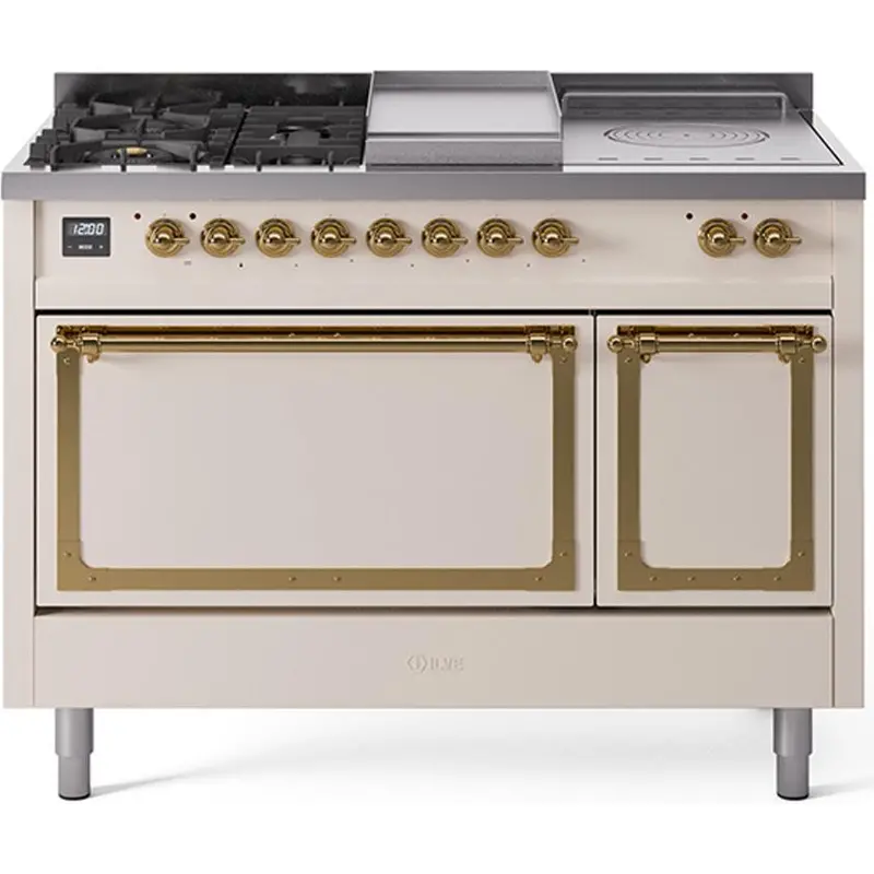 Ilve Un48Fsqnmpawglp 48-Inch Freestanding Dual Fuel Range — Griddle, French Top & Solid Door Construction 1