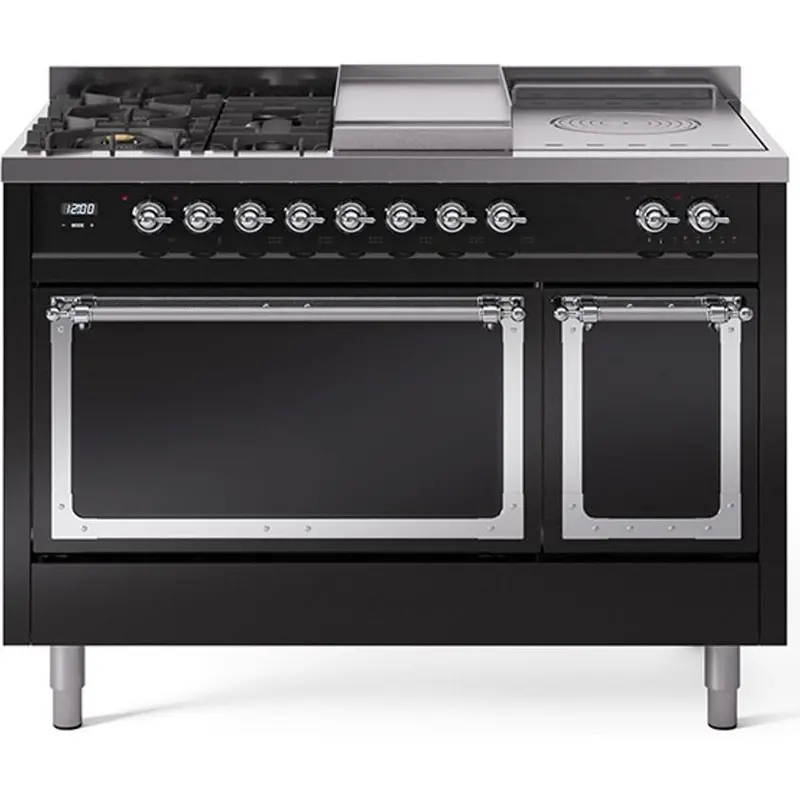 Ilve Un48Fsqnmpbkc 48-Inch Freestanding Dual Fuel Range – Griddle, French Top, Solid Doors 1