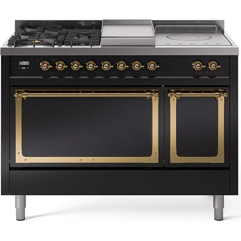 Ilve Un48Fsqnmpbkg 48-Inch Freestanding Dual Fuel Range – Griddle, French Top, Solid Doors 1