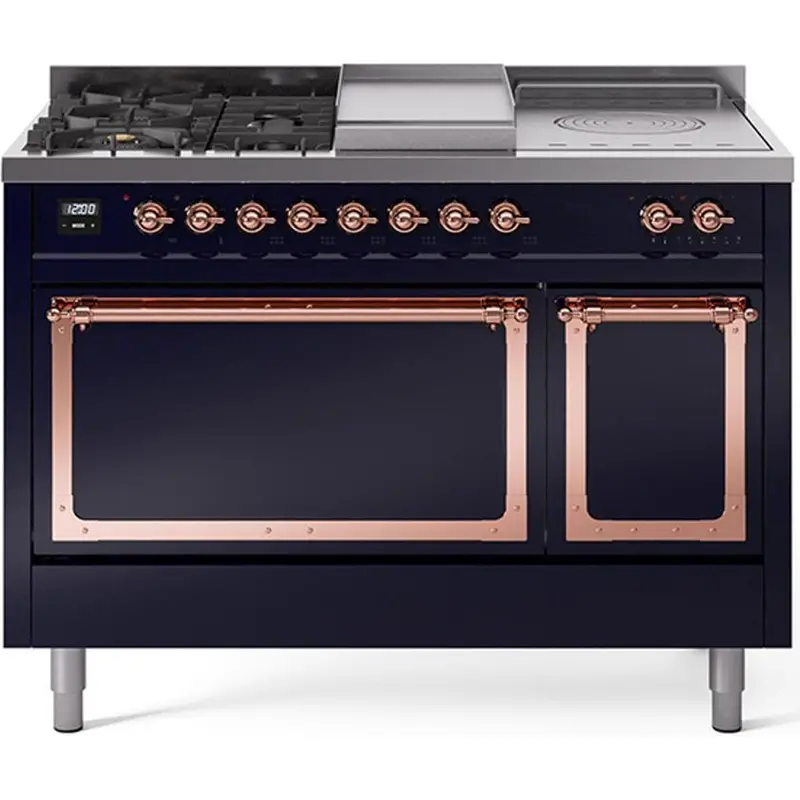 Ilve Un48Fsqnmpmbp 48-Inch Freestanding Dual Fuel Range – Griddle, French Top, Solid Doors 1