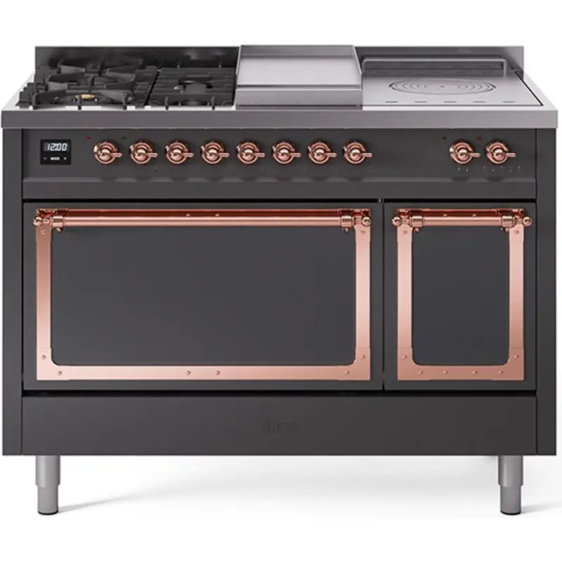 Ilve Un48Fsqnmpmgp 48-Inch Freestanding Dual Fuel Range – Griddle, French Top, Solid Doors 1