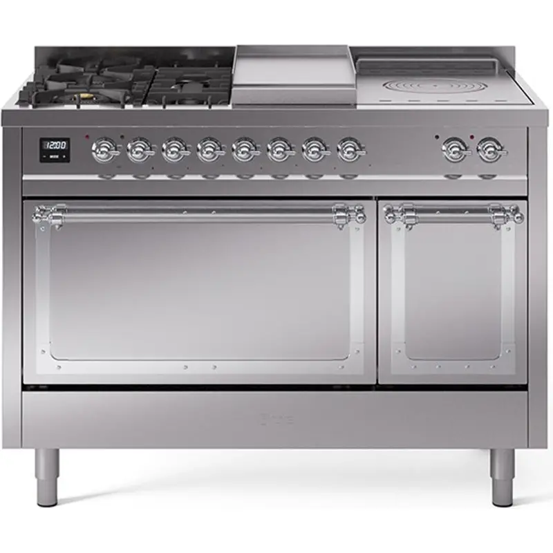 Ilve Un48Fsqnmpssclp 48-Inch Freestanding Dual Fuel Range – Griddle, French Top, Solid Doors 1