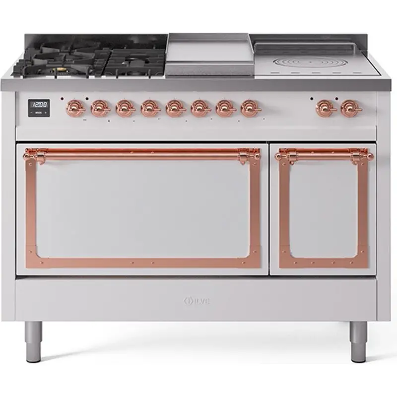 Ilve Un48Fsqnmpwhplp – 48-Inch Dual Fuel Range With Griddle, French Top & Solid Doors 1