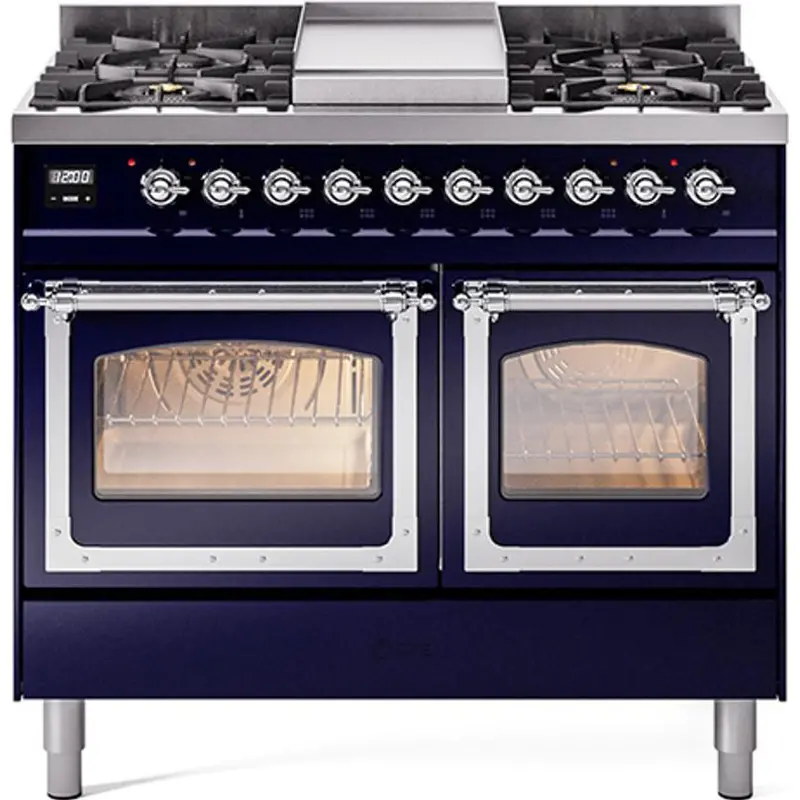 Ilve Und40Fnmpmbclp 40" Dual Fuel Range – Freestanding, 6-Burner Gas Cooktop + Electric Oven With Griddle (Brushed Copper) 1