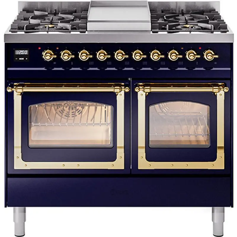 Ilve Und40Fnmpmbglp 40" Dual Fuel Range – Freestanding, 6-Burner Gas Cooktop + Electric Oven With Griddle (Brushed Gunmetal) 1
