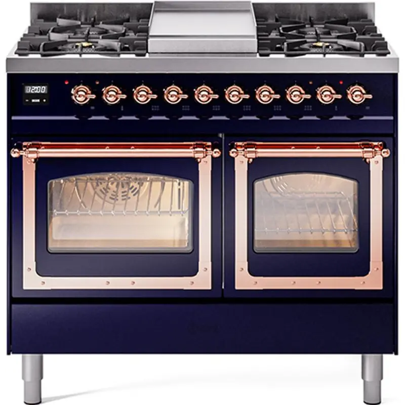 Ilve Und40Fnmpmbplp 40" Dual Fuel Range – Freestanding, 6-Burner Gas Cooktop + Electric Oven With Griddle (Brushed Bronze) 1